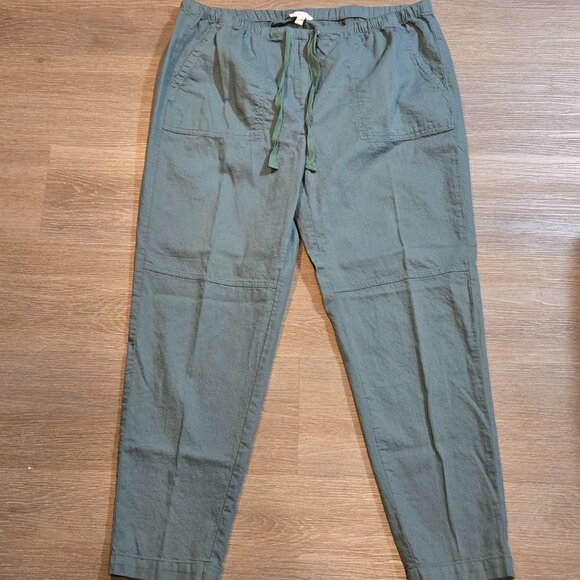Eileen Fisher Women's Size Large 100% Organic Cotton Twill Ankle Pants Green EUC - Picture 3 of 9